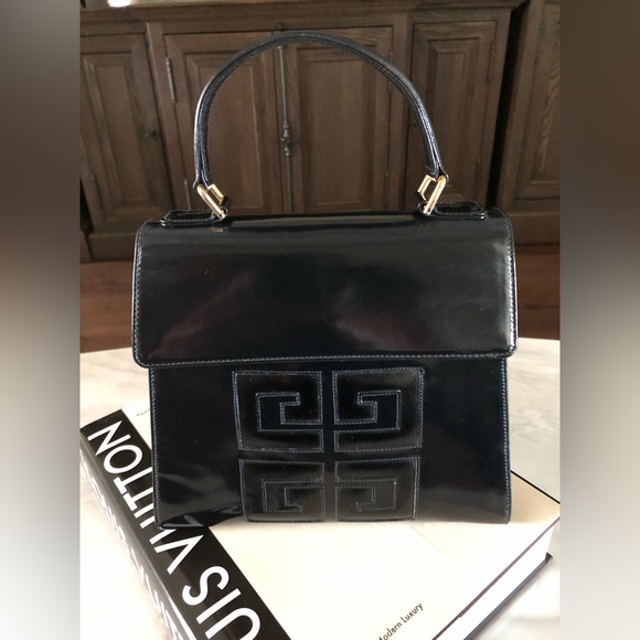 SOLD Givenchy Very Rare Vintage Black Patent Top Handle 4G Handbag - Picture 3 of 17